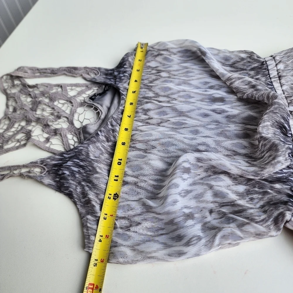 EXPRESS Sleeveless Gray Layered Dress Laced Neckline Elastic Waist Sz XS
